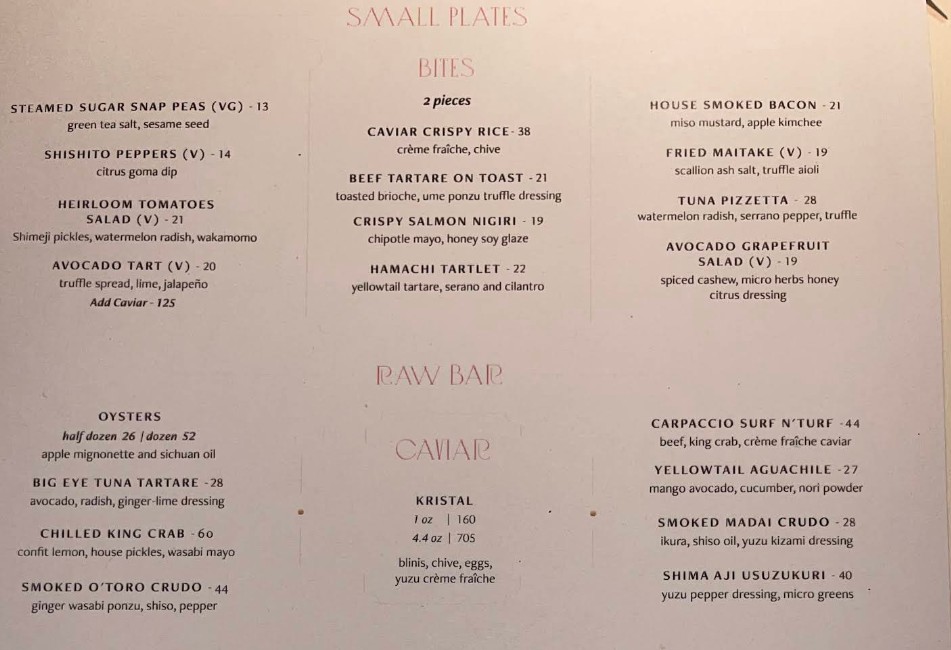 Queen Miami Beach Restaurant Menu | Fine Dining & Luxury Japanese ...